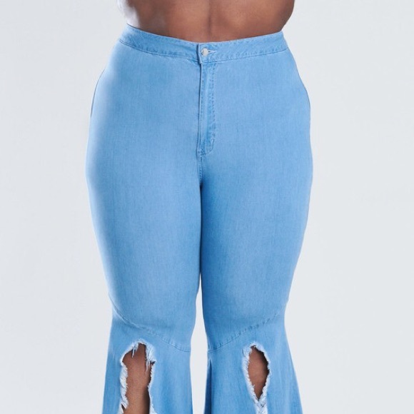 Lt Denim Split Flare Jeans - Picture 2 of 5